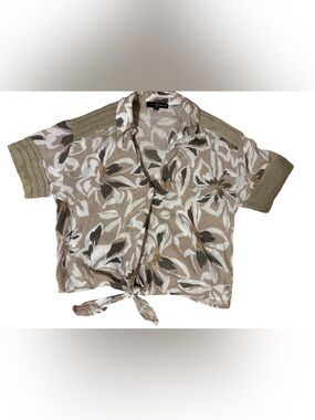 Fred David Beige Floral Tie-Front Blouse